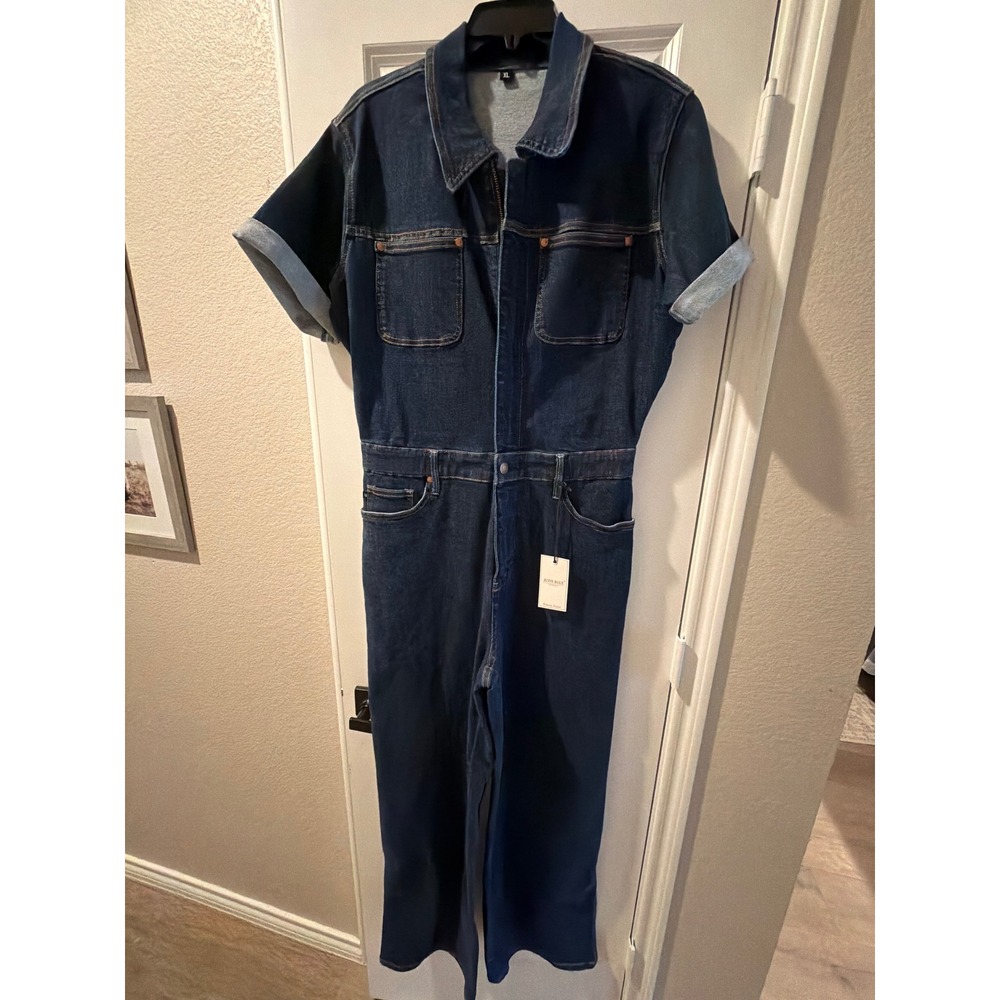 Judy Blue Denim Jumpsuit Dark Wash Tummy Control Wide Leg Romper XL New